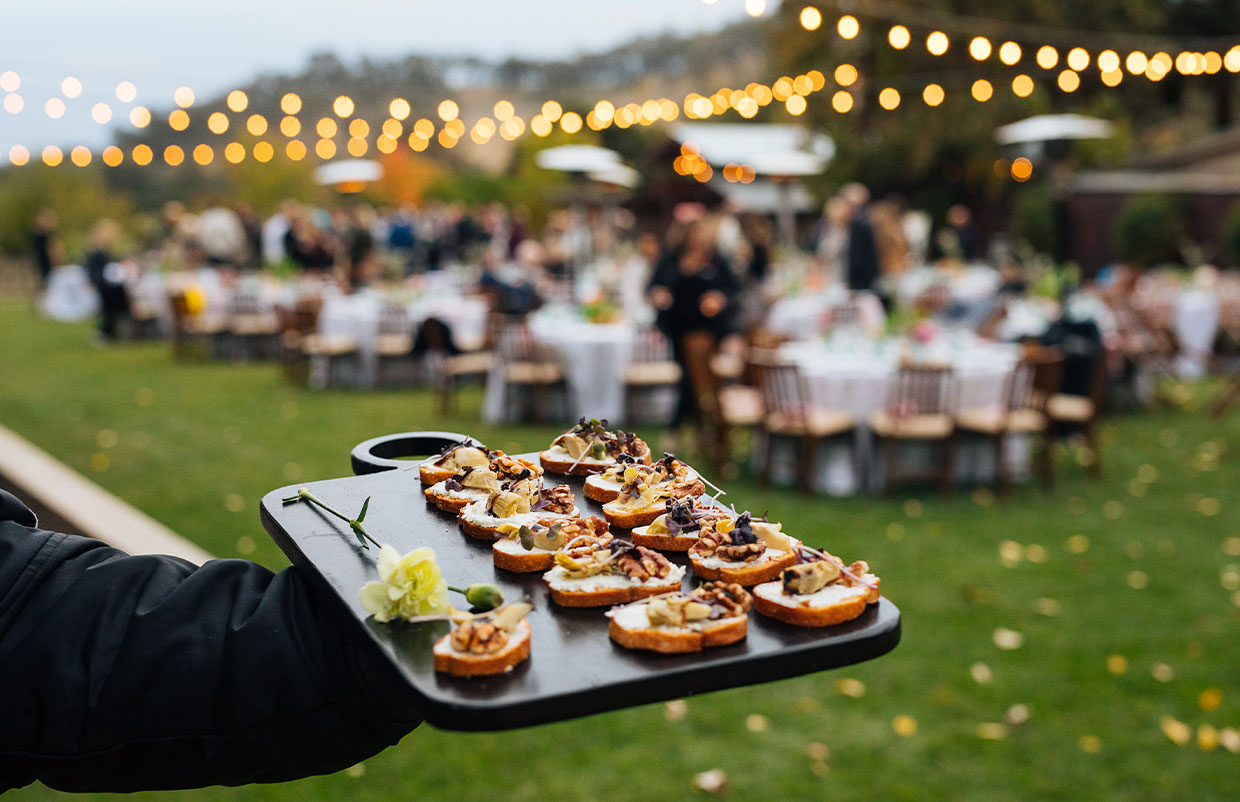Tray of appetizers for past event on Imagery Winery lawn.